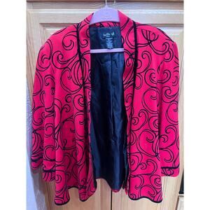 Ivy Chic Women's Red and Black Swirl Pattern Jacket | size 2x
